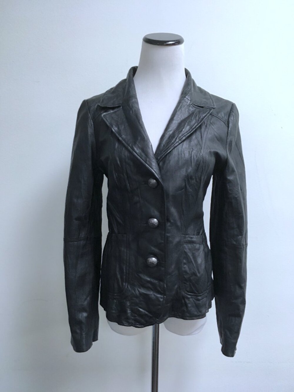 BLANC NOIR BLACK genuine LEATHER Blazer jacket S